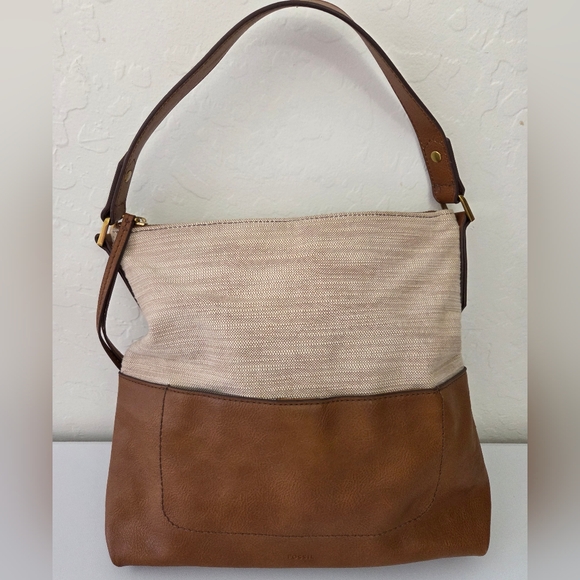 Fossil Handbags - Fossil Tan Shoulder Bag with Embossed Logo
